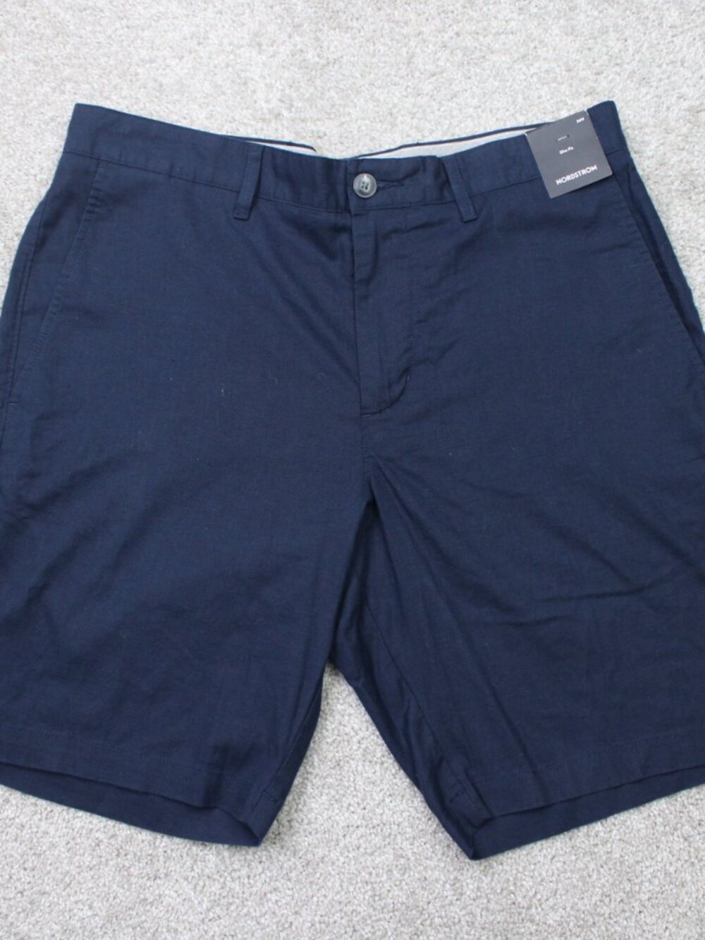 Nordstrom Shorts NWT Mens 34 Navy Blue Slim Fit 9" Cotton-Linen Stretch Chino